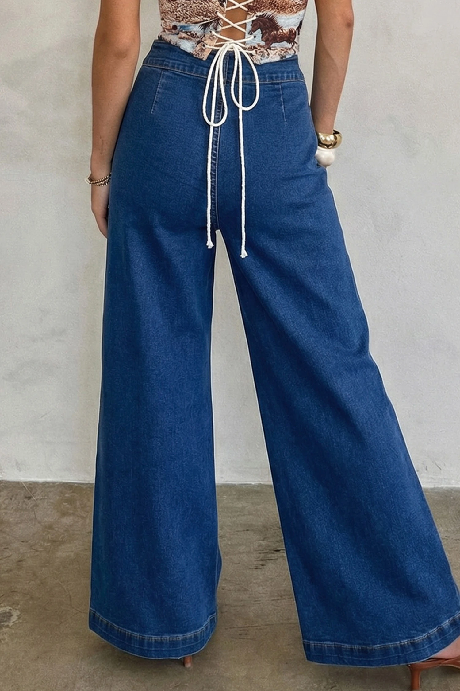 Τζιν Παντελόνα Ψηλόμεση – Wide Leg Denim Mε Tσέπες & Λεπτομέρειες - 4914