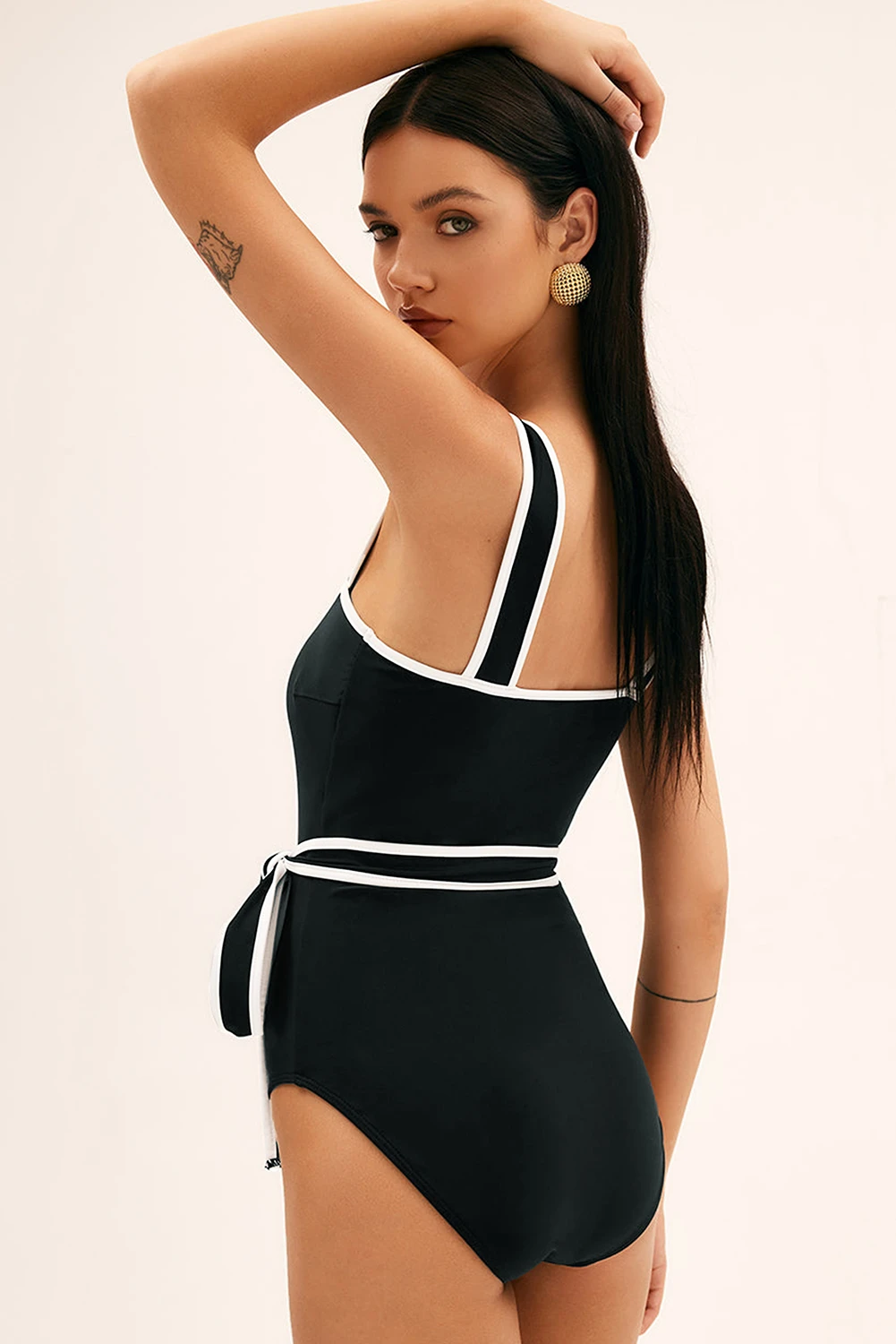 Μαύρο Ολόσωμο Μαγιό Με Ζώνη & Tummy Control – Γυναικείο Slimming Μαγιό Με Στήριξη Στήθους - 3968