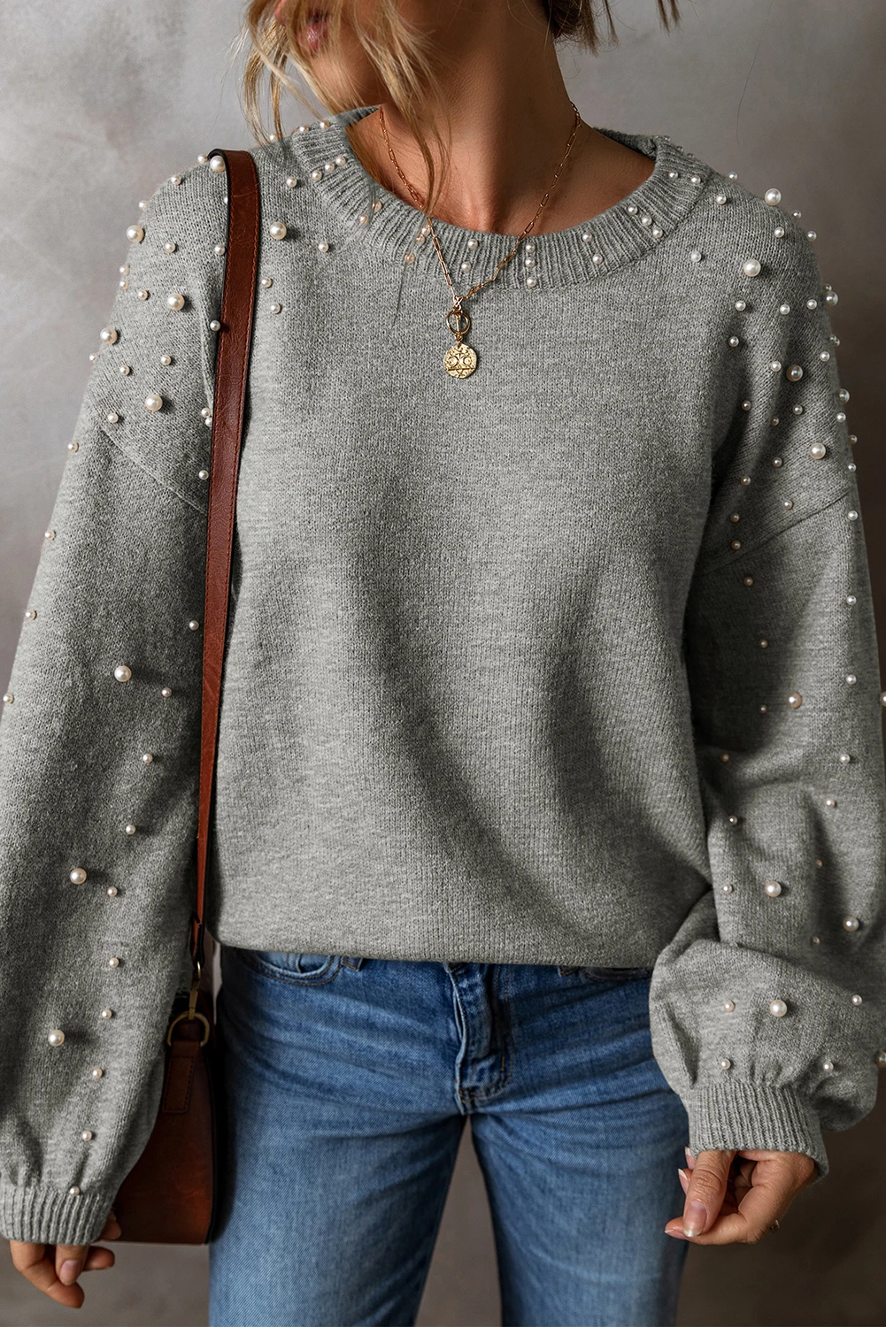 Pearl Sweater Μεγάλο Μέγεθος Γκρι - 8790