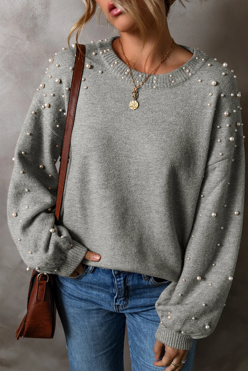 Pearl Sweater Μεγάλο Μέγεθος Γκρι - 8790