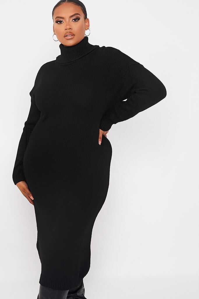 Plus Size So Chic - Roll Neck Midi Dress In Black
