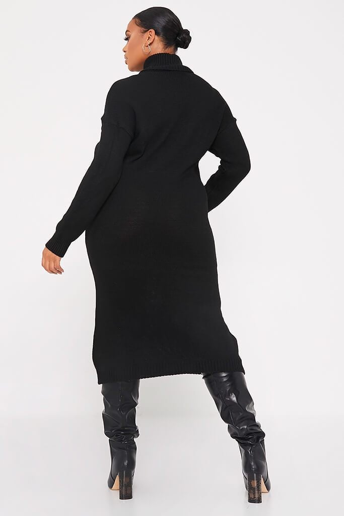 Roll neck midi dress in black