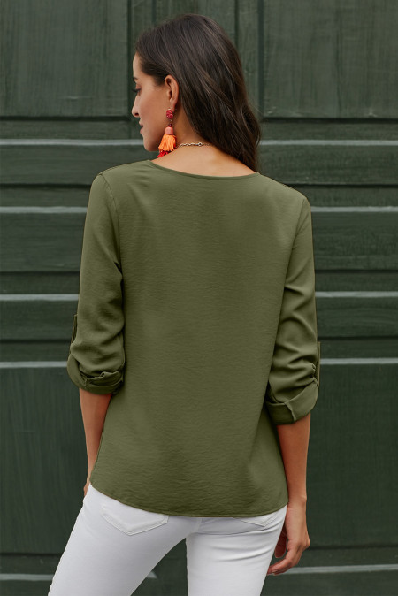 Roll Up Sleeve Blouse In Green