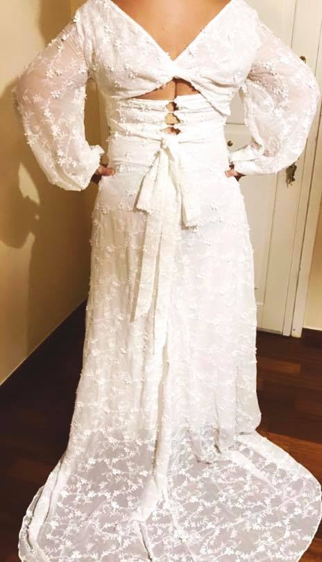 White Bishop Sleeves  Lace Wedding Dress