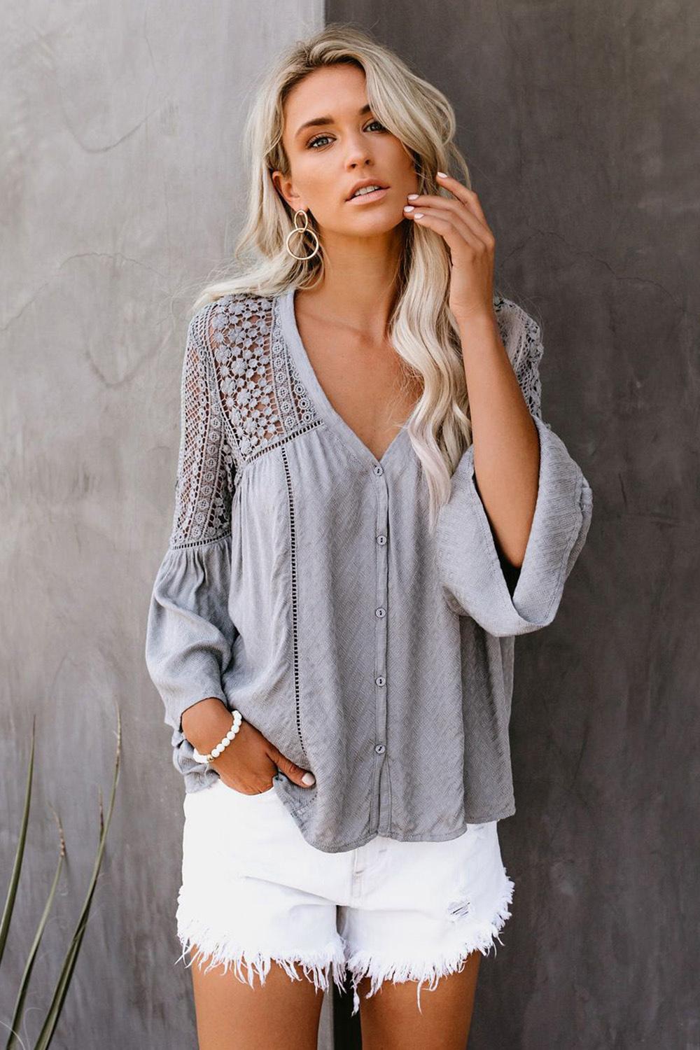 Plus Size So Chic - So Chic Boho Blouse In Gray