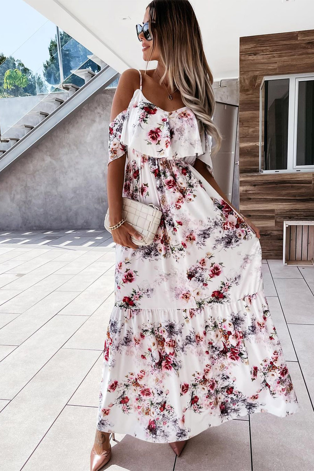 Plus Size So Chic - Maxi Floral Dress Red Rose