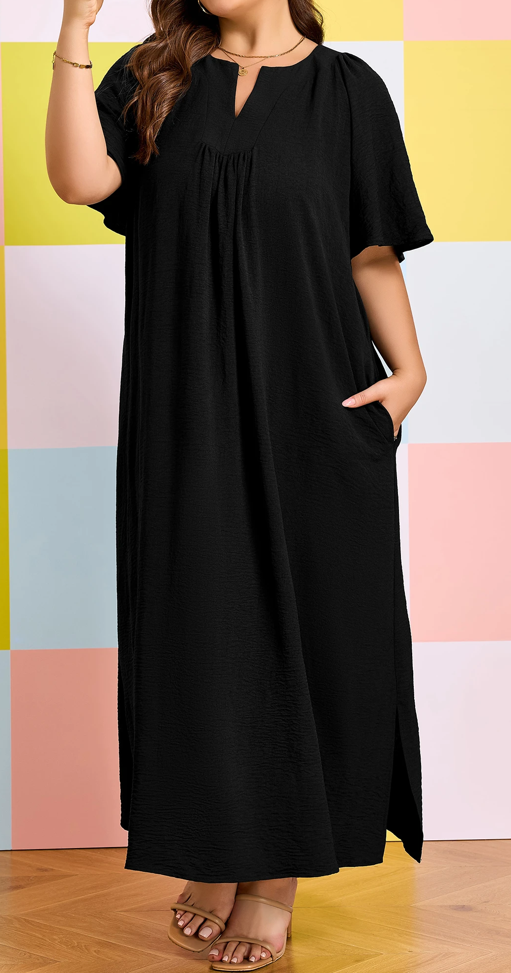 Plus Size Μαύρο Maxi Φόρεμα Oversized – Άνετο Αέρινο Καλοκαιρινό Φόρεμα – 3942