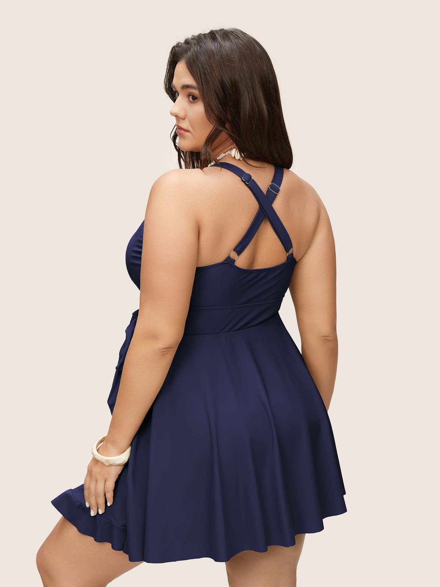 Γυναικείο Ολόσωμο Μαγιό Φόρεμα Plus Size Με Κρουαζέ Δέσιμο & Βολάν – 4 Χρώματα - 3943