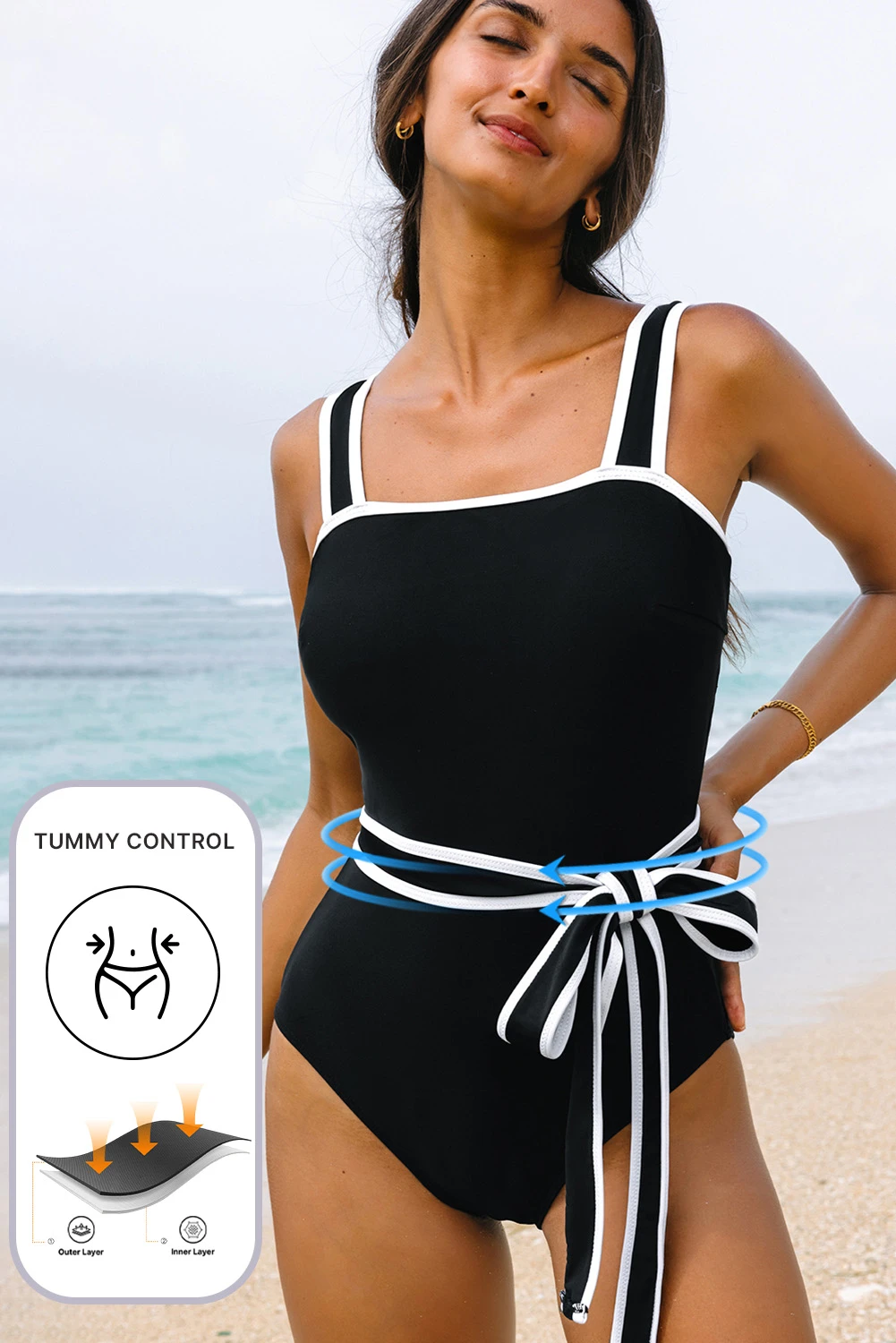 Μαύρο Ολόσωμο Μαγιό Με Ζώνη & Tummy Control – Γυναικείο Slimming Μαγιό Με Στήριξη Στήθους - 3968