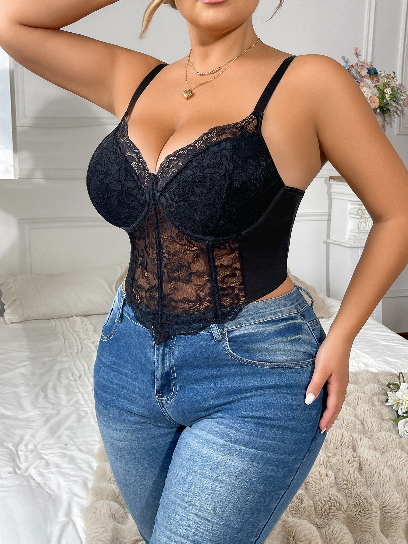 Δαντελένιο Κορσέ Σετ Γυναικείο – Sexy Bodice Με Ενίσχυση - 4716
