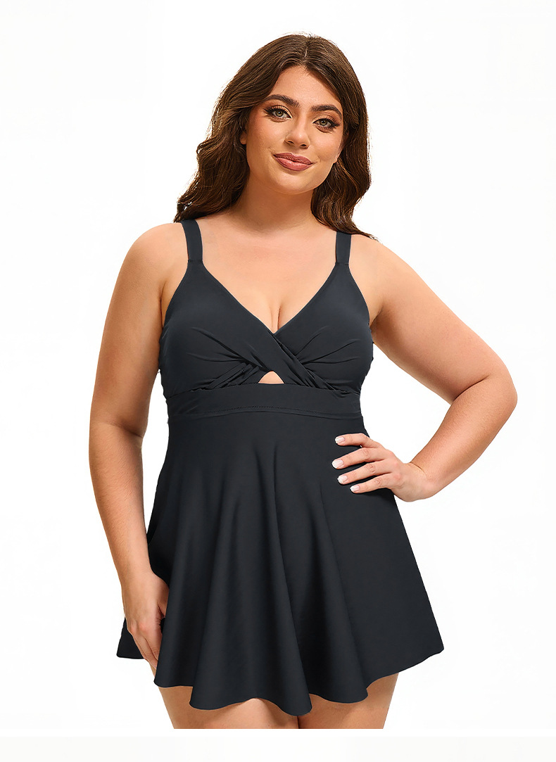 Plus Size Μαγιό Φόρεμα Μαύρο Με Σταυρωτό Ντεκολτέ | Shaping Swim Dress - 3987