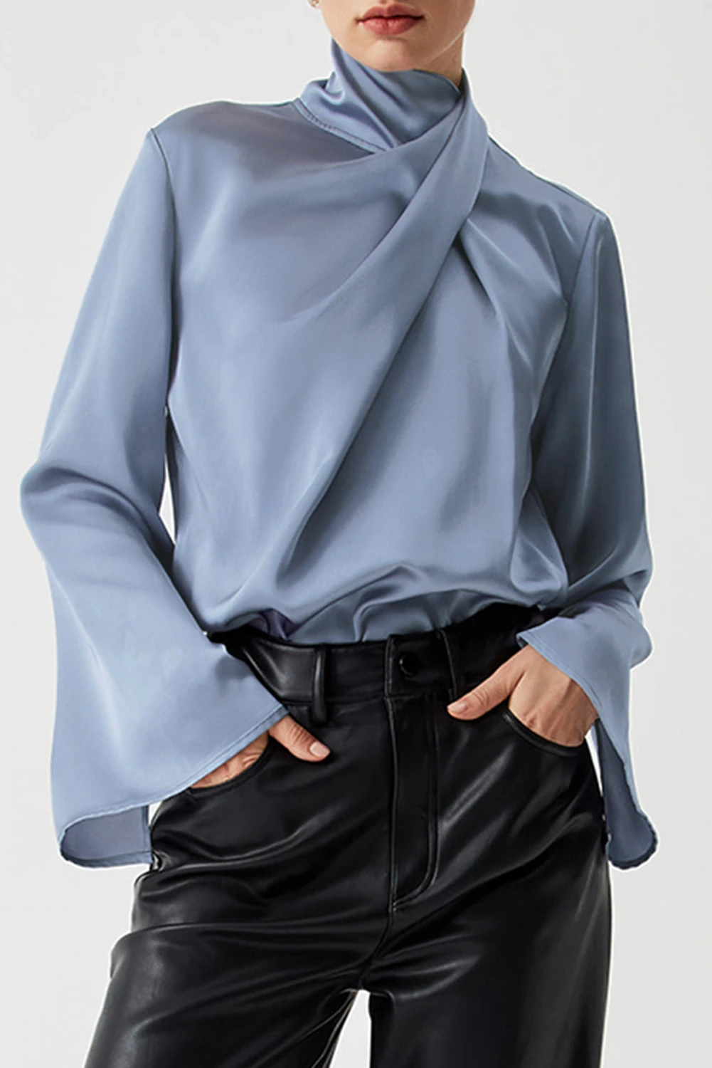 Σατέν Μπλούζα Με Σταυρωτό Ντεκολτέ & Πλατιά Μανίκια - 5550