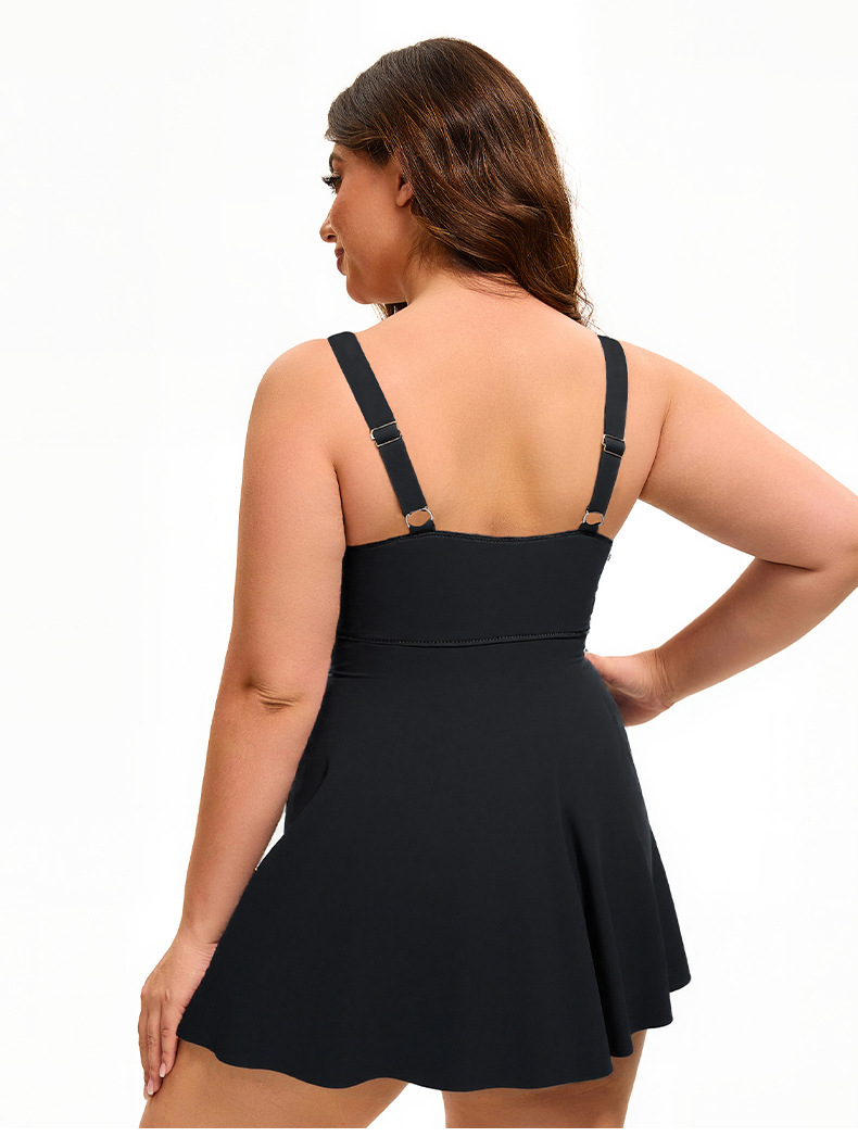 Plus Size Μαγιό Φόρεμα Μαύρο Με Σταυρωτό Ντεκολτέ | Shaping Swim Dress - 3987