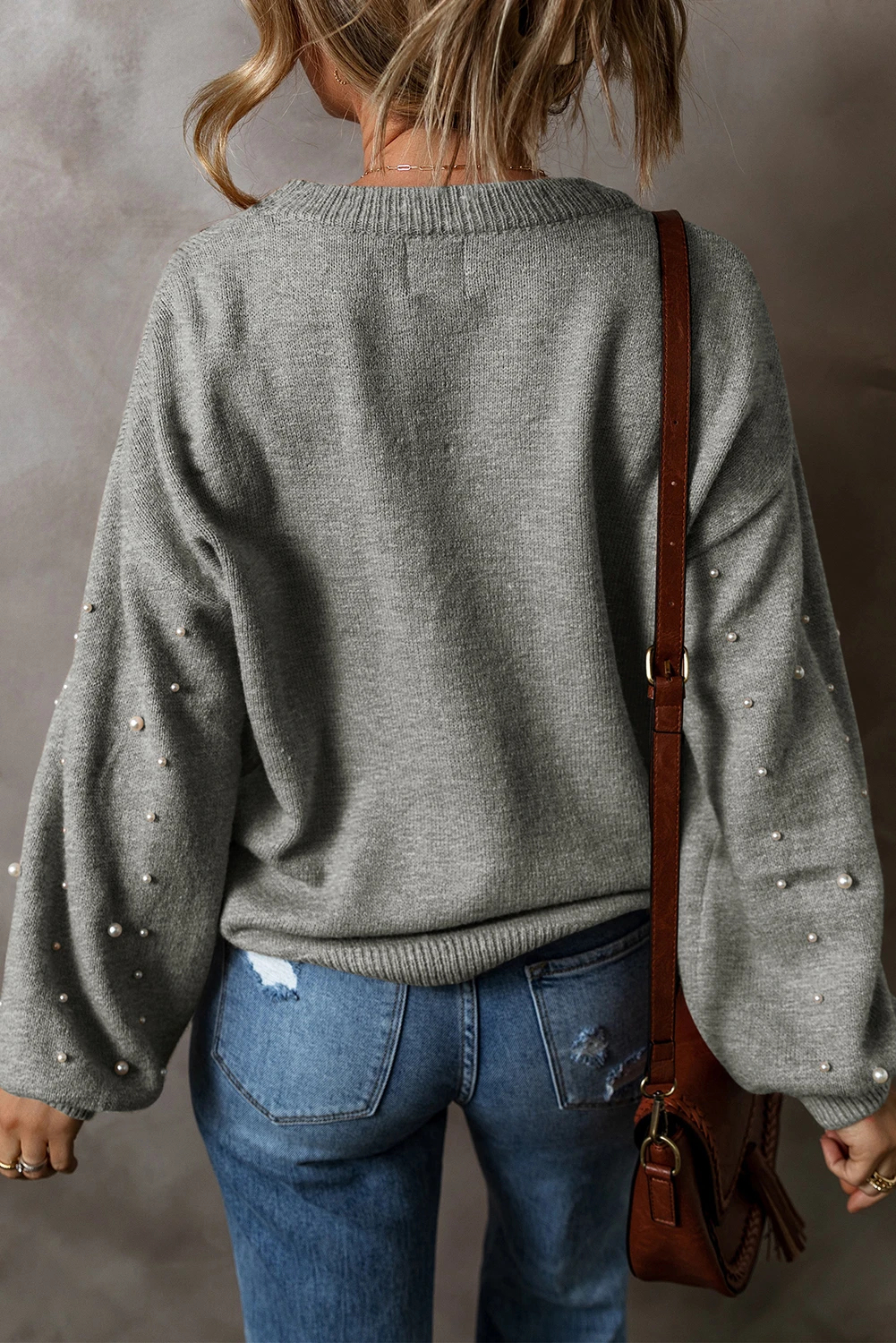 Pearl Sweater Μεγάλο Μέγεθος Γκρι - 8790