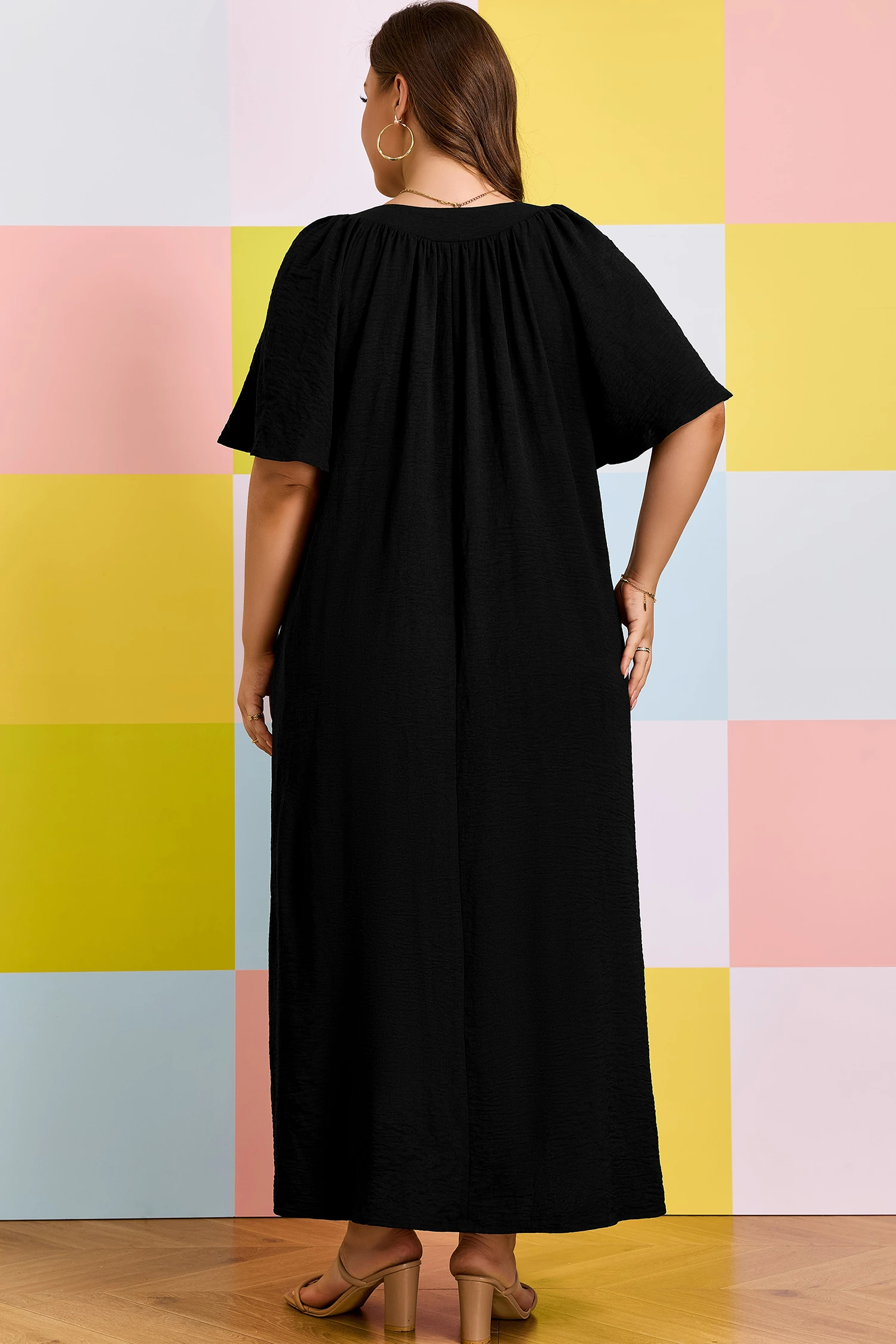 Plus Size Μαύρο Maxi Φόρεμα Oversized – Άνετο Αέρινο Καλοκαιρινό Φόρεμα – 3942