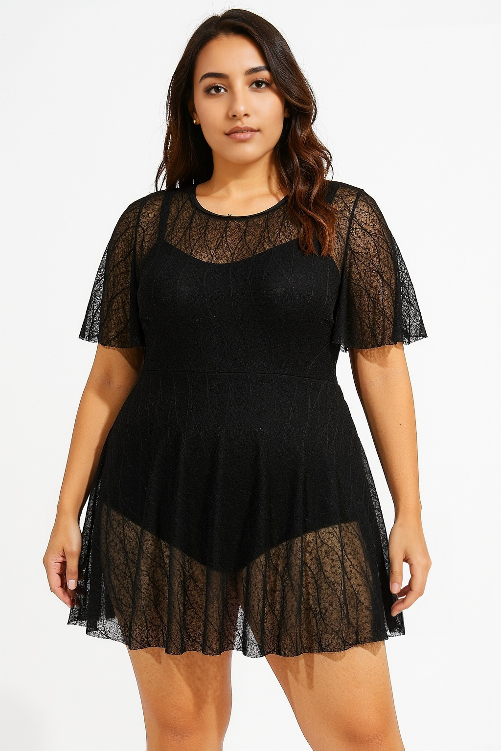 Plus Size Swimdress Ολόσωμο Μαγιό Φόρεμα Με Δαντέλα – 3810