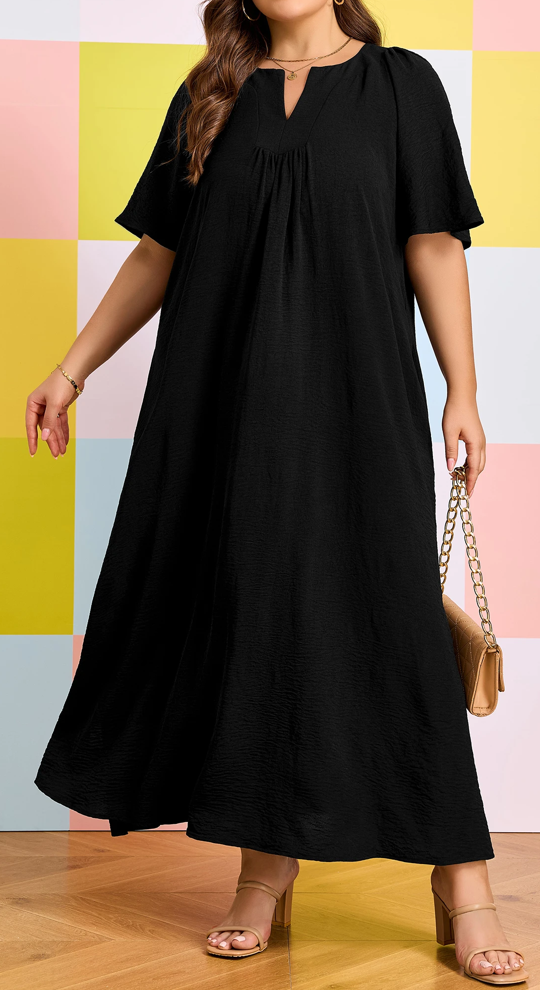 Plus Size Μαύρο Maxi Φόρεμα Oversized – Άνετο Αέρινο Καλοκαιρινό Φόρεμα – 3942
