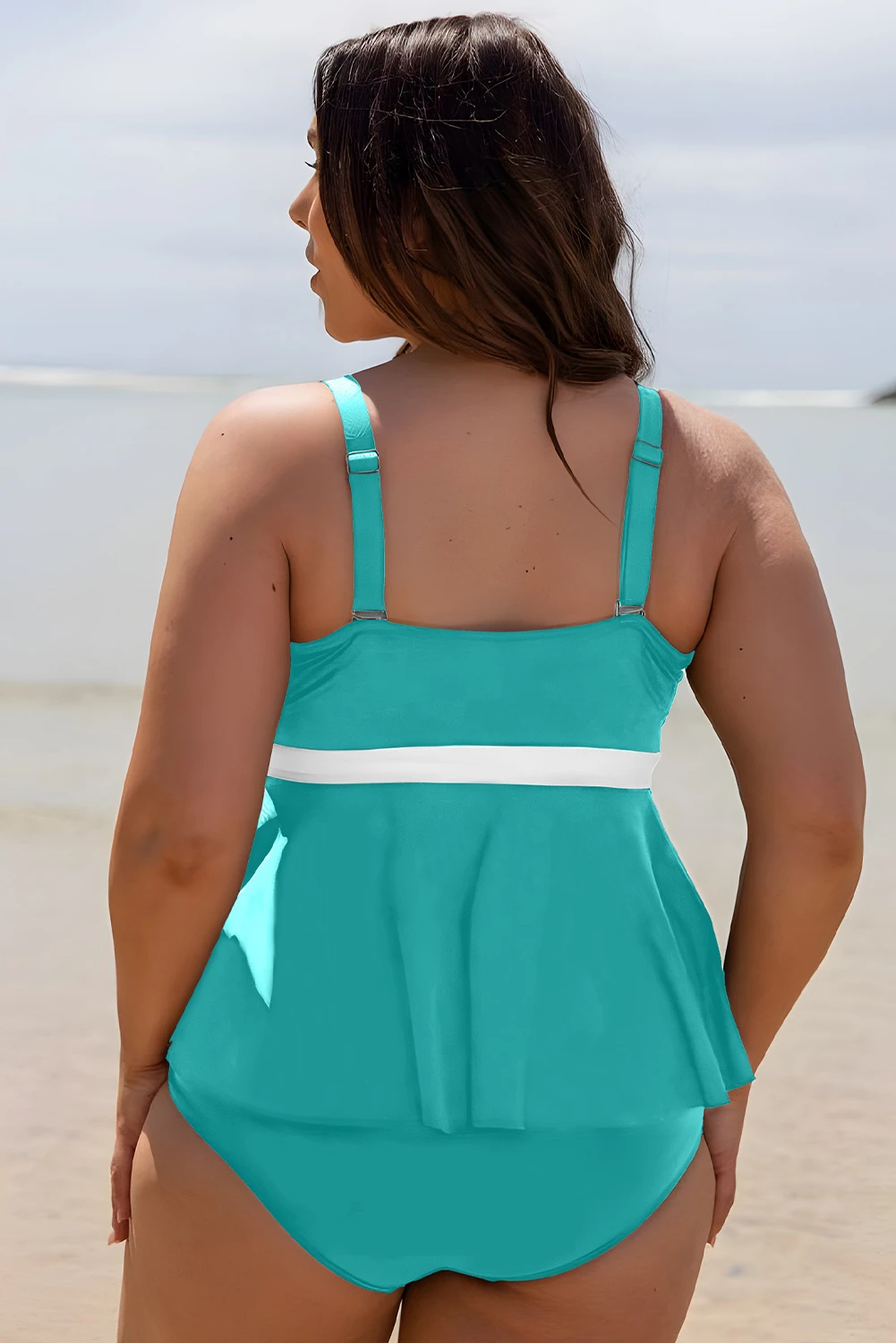 Plus Size Tankini Μαγιό Με Φούστα & Ψηλόμεσο Σλιπ – Τυρκουάζ Γυναικείο Μαγιό Παραλίας - 3946