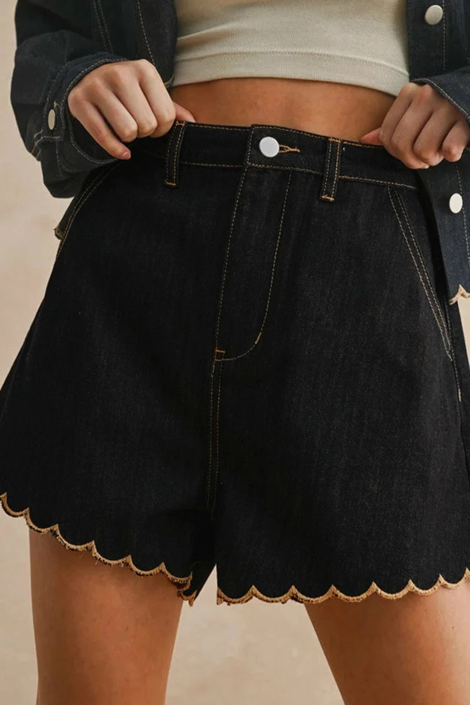 Γυναικείο Ψηλόμεσο Denim Shorts - Black - 3961