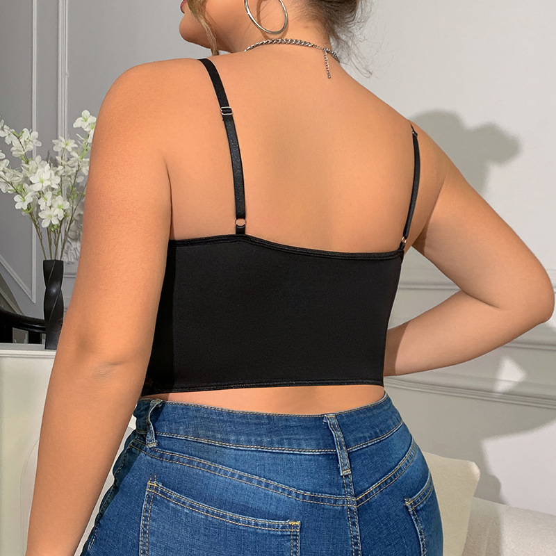 Plus Μαύρο Δαντελένιο Corset Top Με Αλυσίδες & Ρυθμιζόμενες Τιράντες - 3917