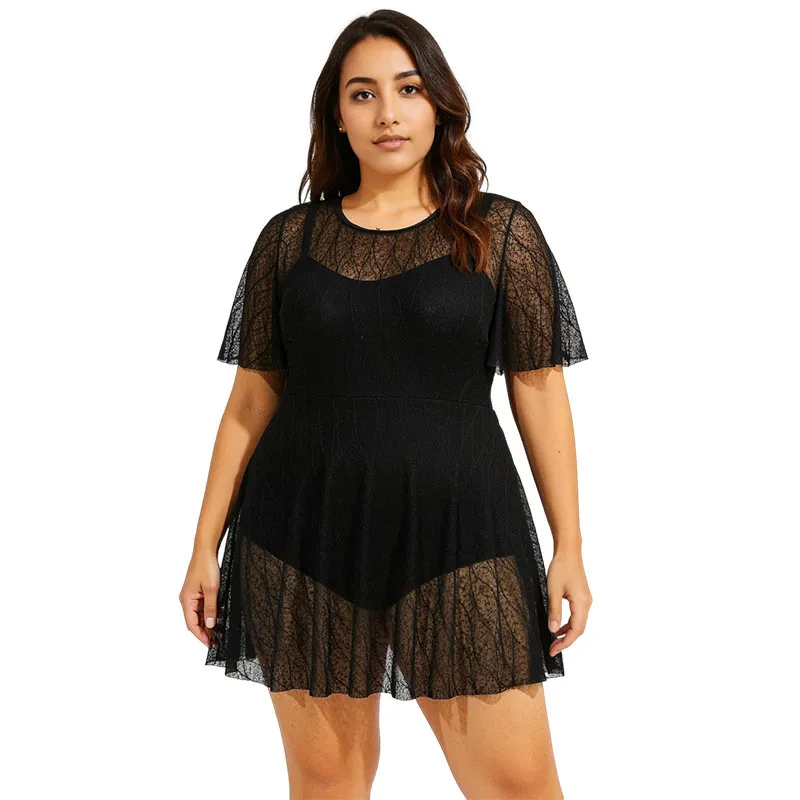 Plus Size Swimdress Ολόσωμο Μαγιό Φόρεμα Με Δαντέλα – 3810