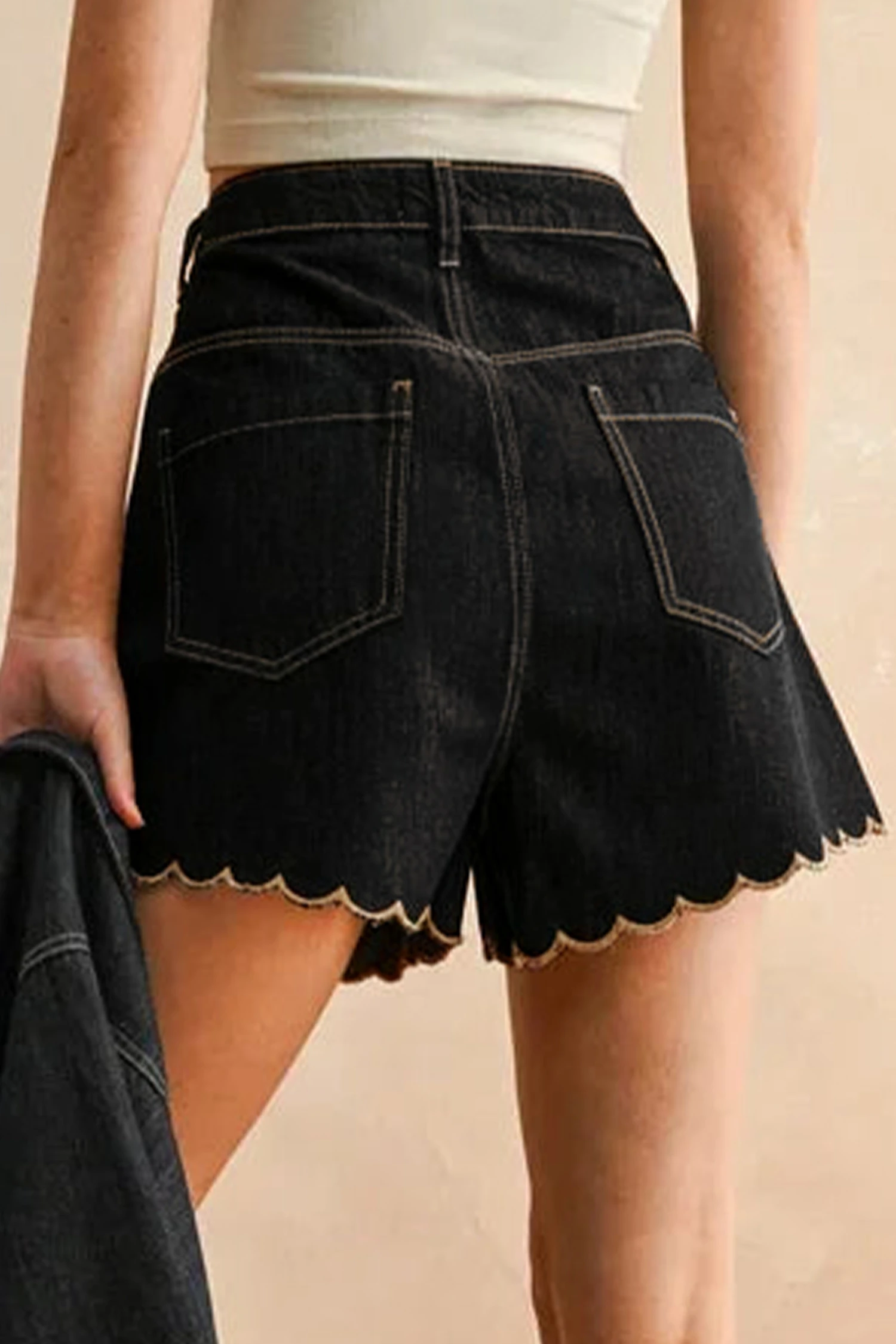 Γυναικείο Ψηλόμεσο Denim Shorts - Black - 3961