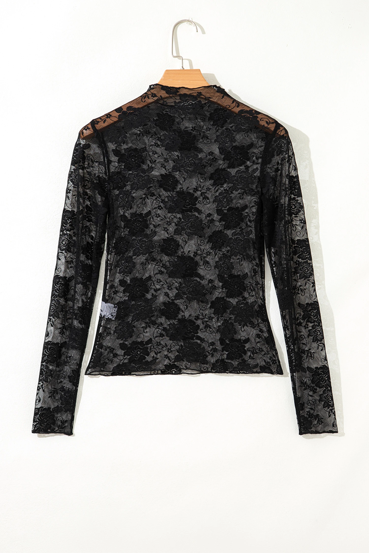 Plus Δαντελένια Μπλούζα Μαύρη Διαφανής – Elegant Lace Top Με Μακρύ Μανίκι- 4913