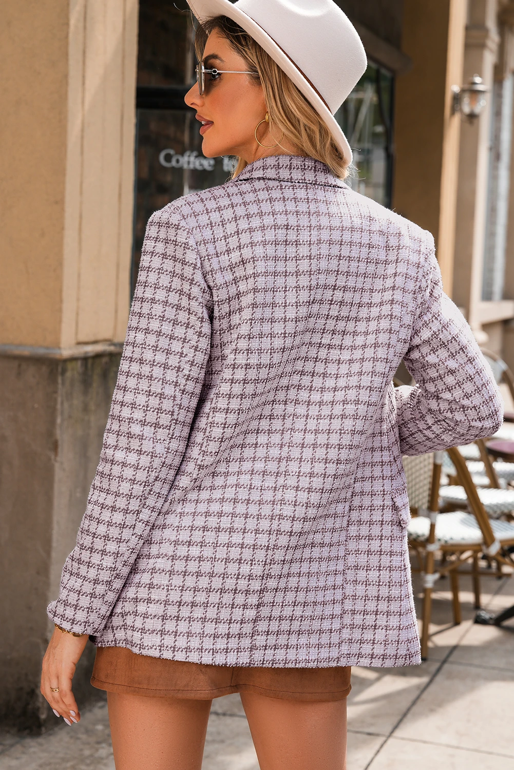 Γυναικείο Σακάκι Καρό Με Χρυσά Κουμπιά – Chic Blazer για Κάθε Περίσταση - 5620