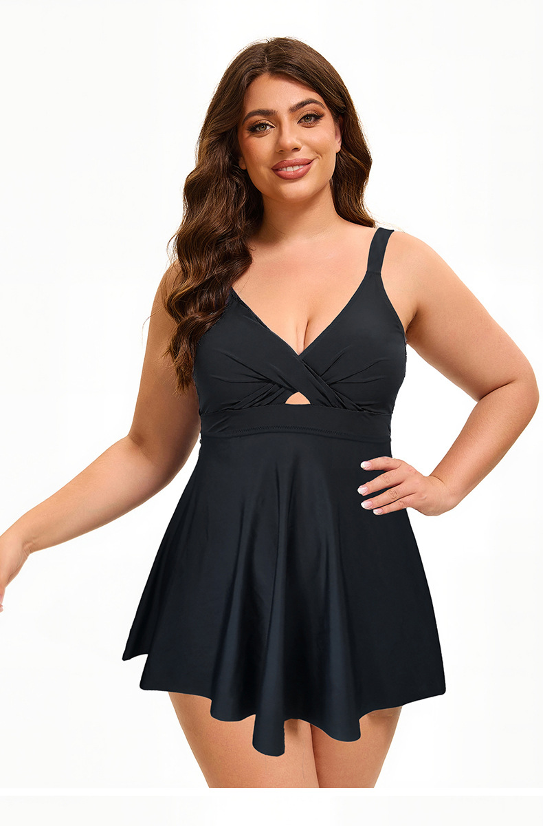 Plus Size Μαγιό Φόρεμα Μαύρο Με Σταυρωτό Ντεκολτέ | Shaping Swim Dress - 3987