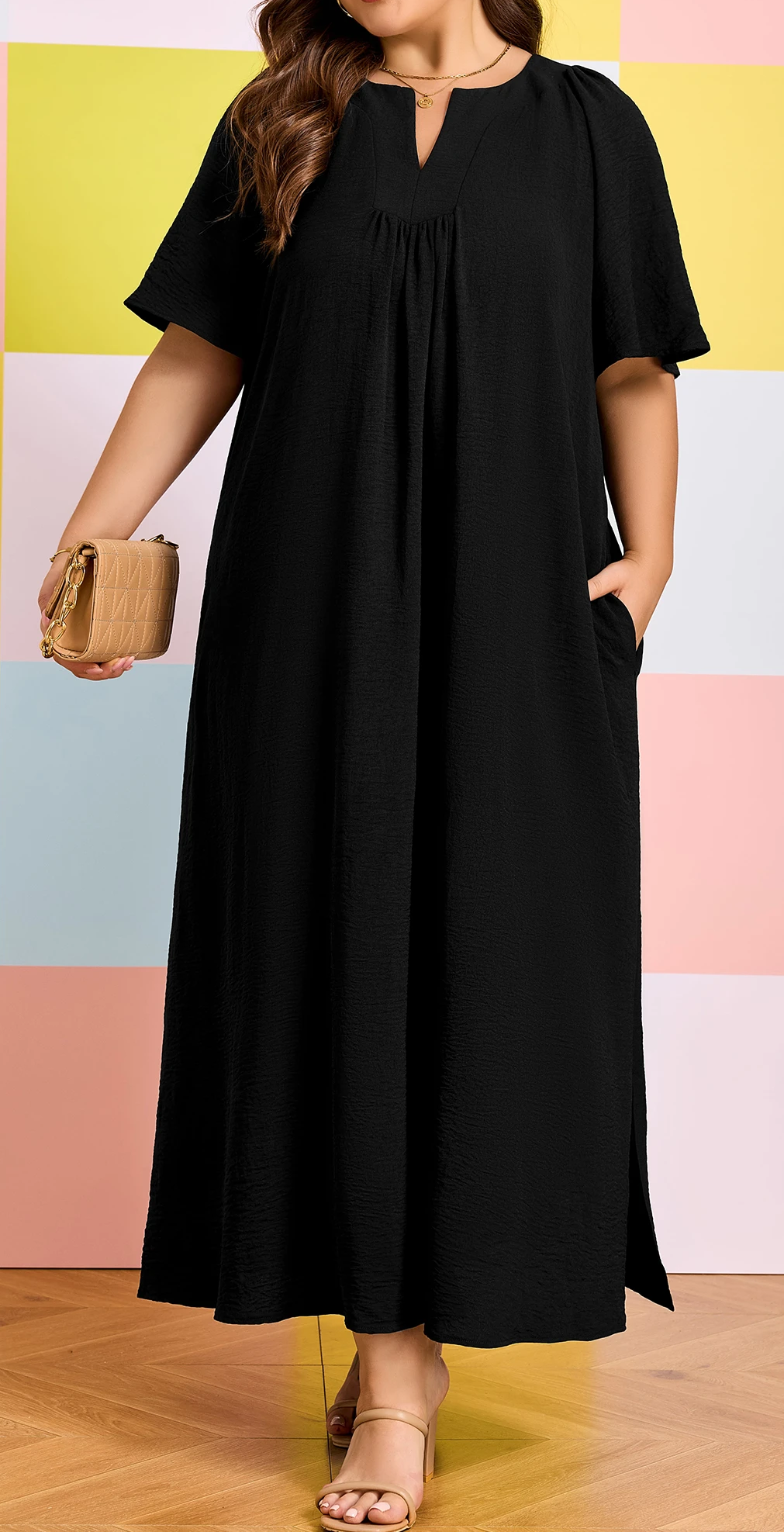Plus Size Μαύρο Maxi Φόρεμα Oversized – Άνετο Αέρινο Καλοκαιρινό Φόρεμα – 3942