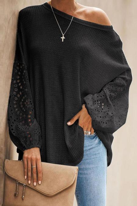 Plus Size So Chic - Black Loose Casual Puffy Sleeve Top