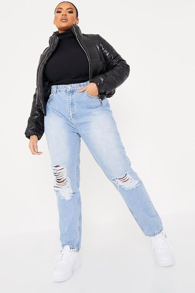 Plus Size So Chic - Vintage Wash Distressed  Mom Jeans