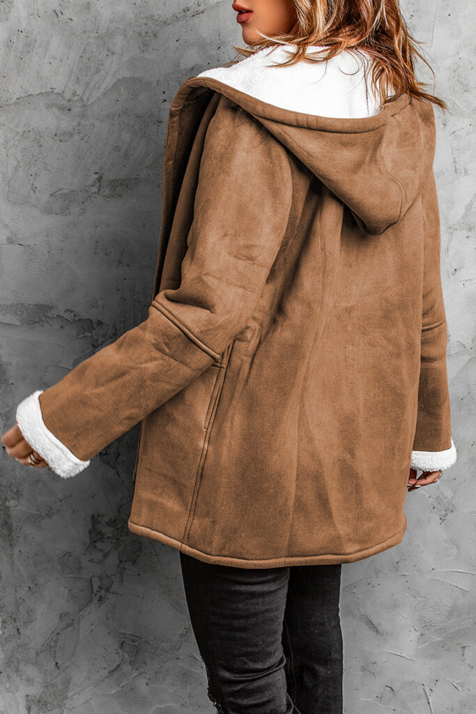 Brown Fleece Suede Hooded Coat