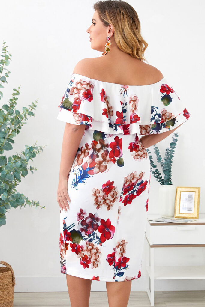 Off Shoulder Floral Size Midi Dress