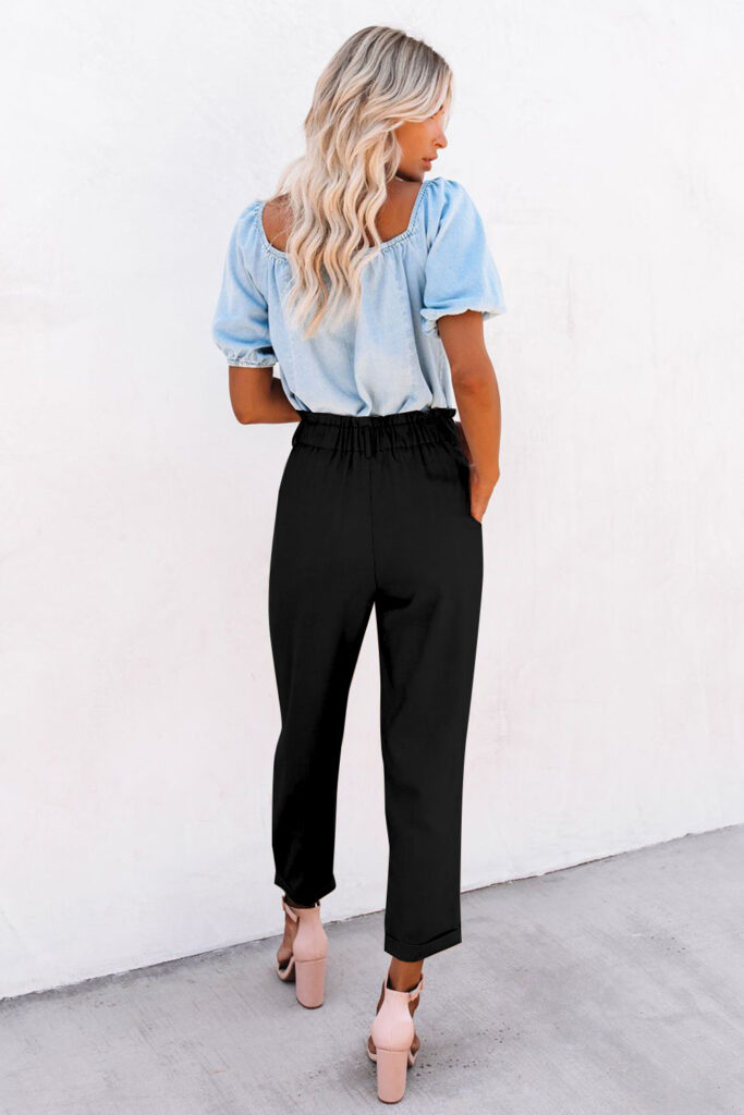 Black High Rise Waist Pocketed Casual Pants