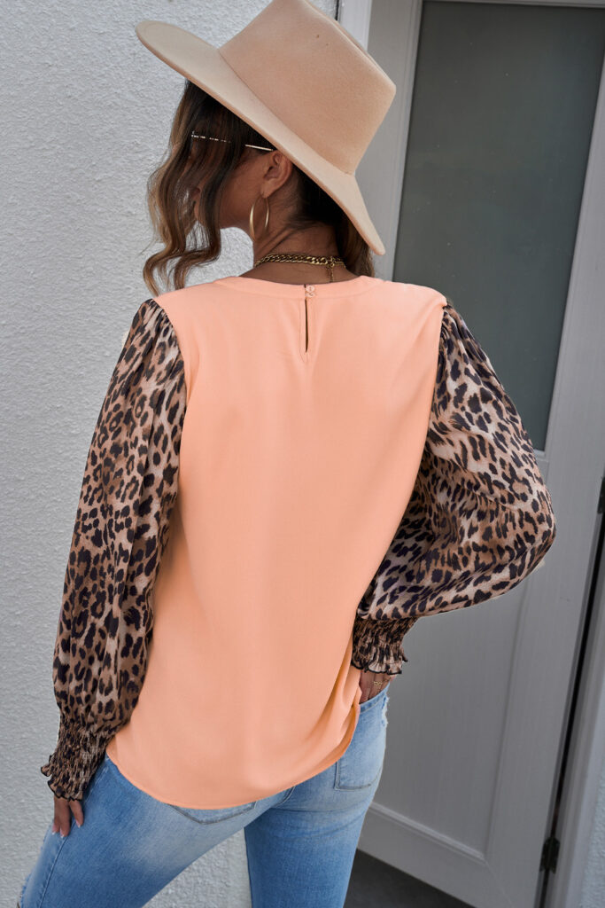 Coral Leopard Long Sleeve Top