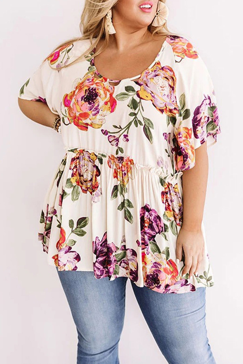 White Floral Babydoll Tunic Top