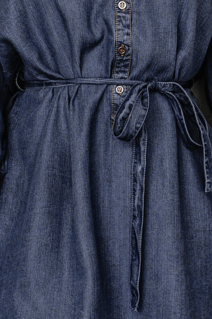 Blue V Neck Buttoned Shirt Denim Dress