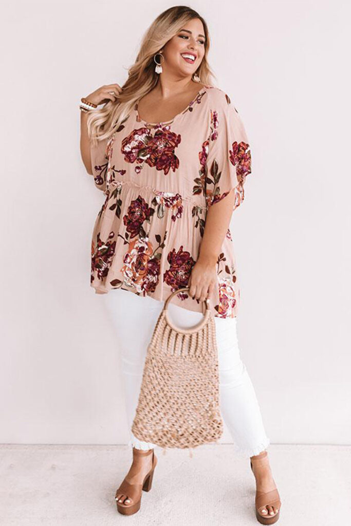 Pink  Floral Babydoll Tunic Top