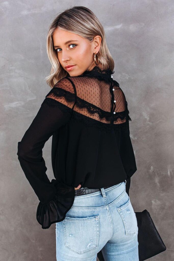 Black Dotted Lace Blouse