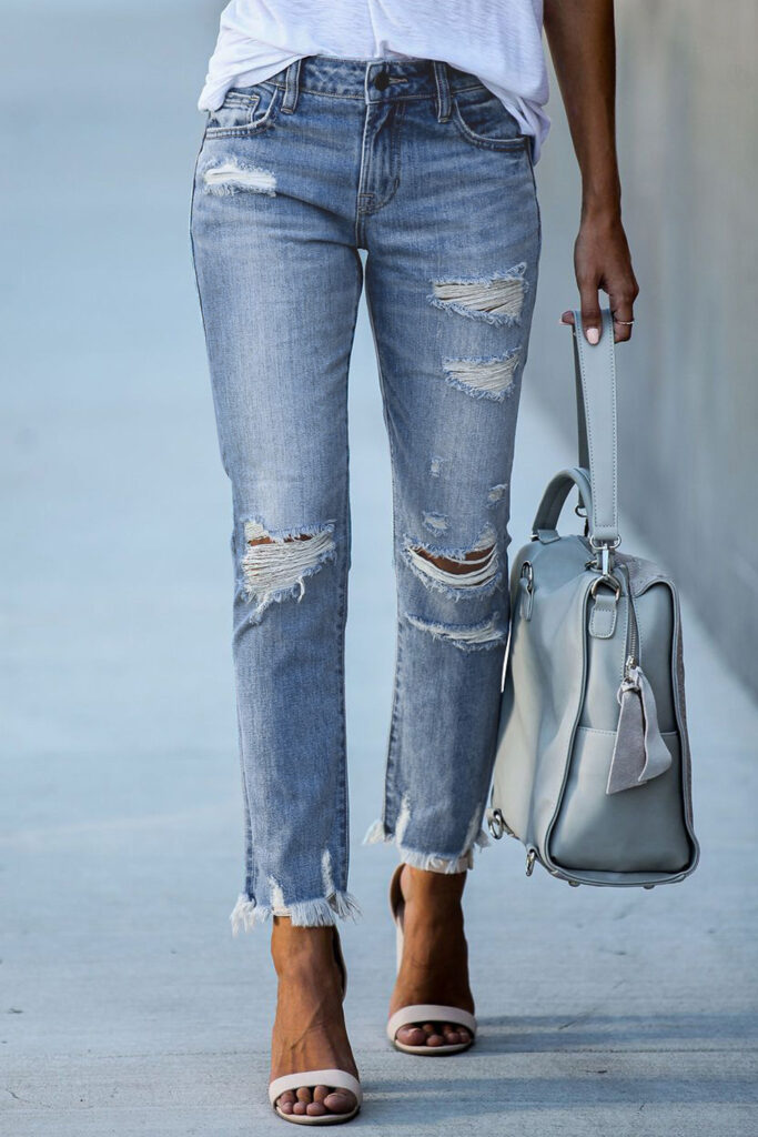 Light Blue Ripped Washed Jeans