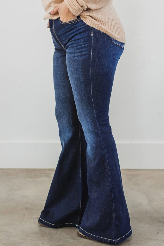 Deep Wash Mid-waist Flared Jeans In Blue