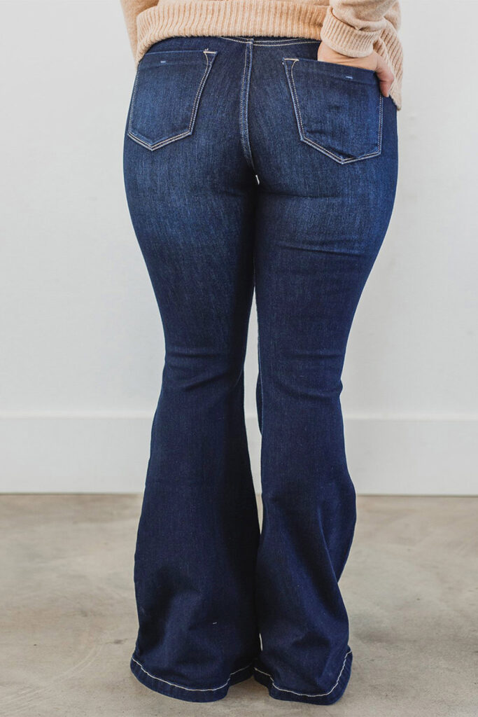 Deep Wash Mid-waist Flared Jeans In Blue