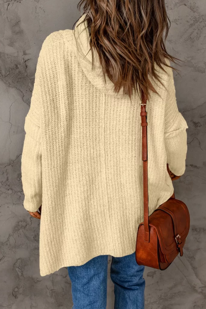 Loose Slit Drawstring Hooded Sweater – Apricot
