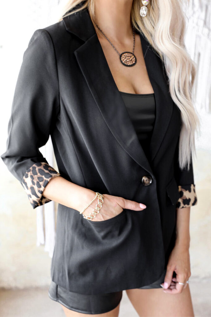 Leopard Lined Blazer – Black
