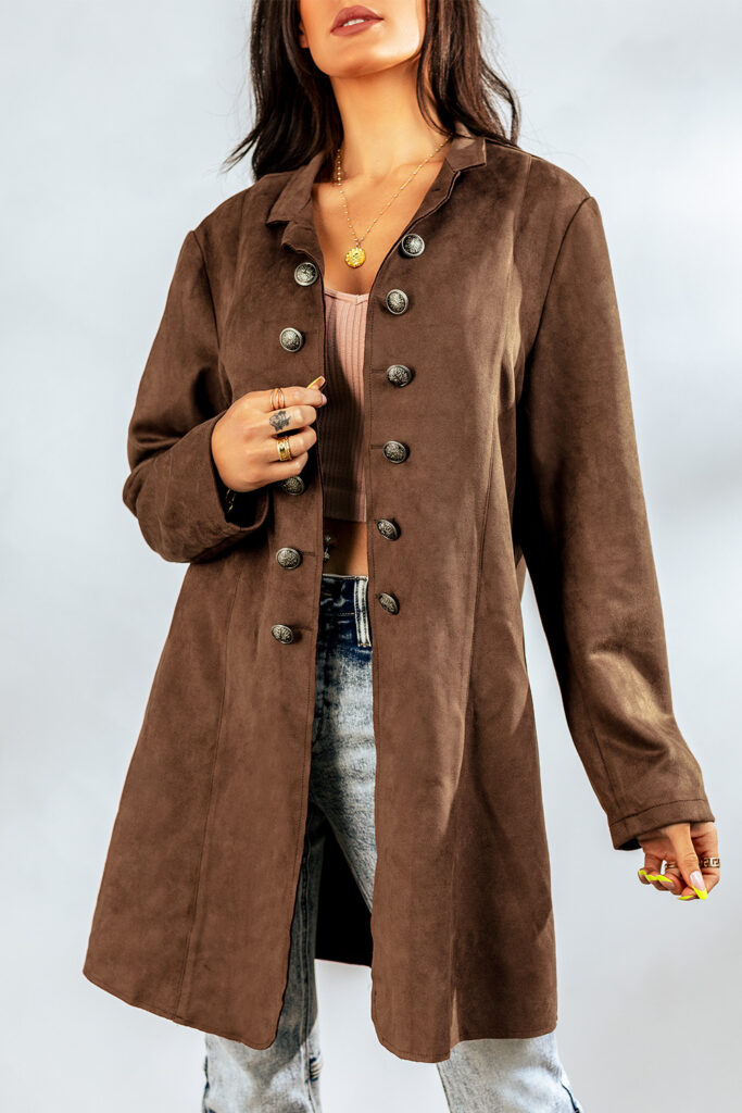 Vintage Buttons Double Breasted Long Jacket – Καφέ