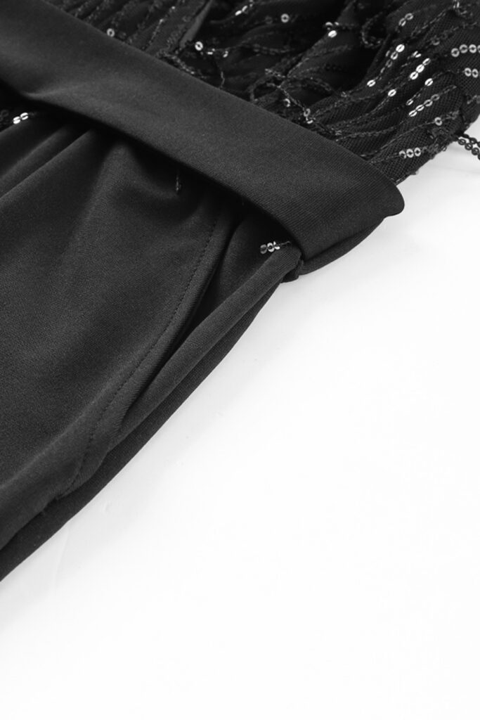 Sequin Fringes Long Sleeve Jumpsuit in Black