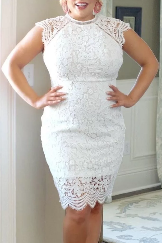 Lace Cap Sleeves Bodycon Midi Dress – Λευκό