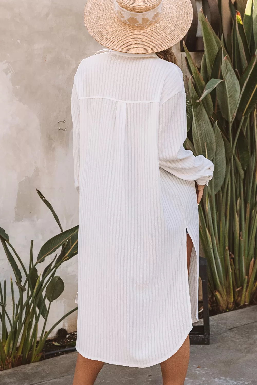 White Striped Cover Up Shirt Dress-7666