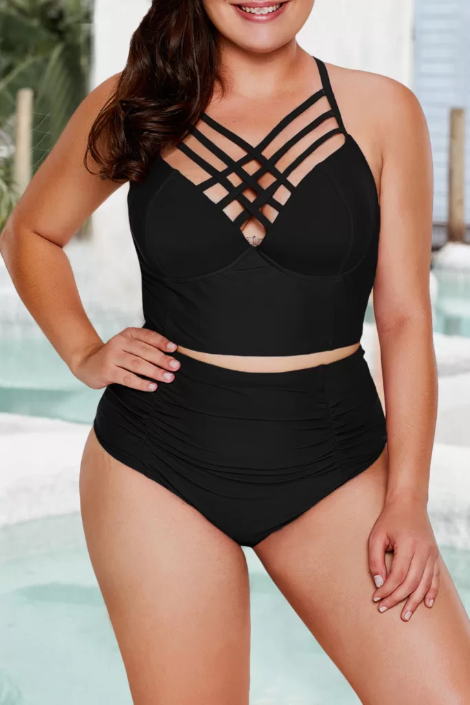 Black Strappy High Waisted Swimsuit